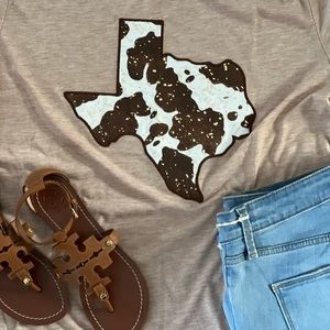 Cow Print TX Patch on Oatmeal Ringer Tee by Southern Grace Size 2X NWT
